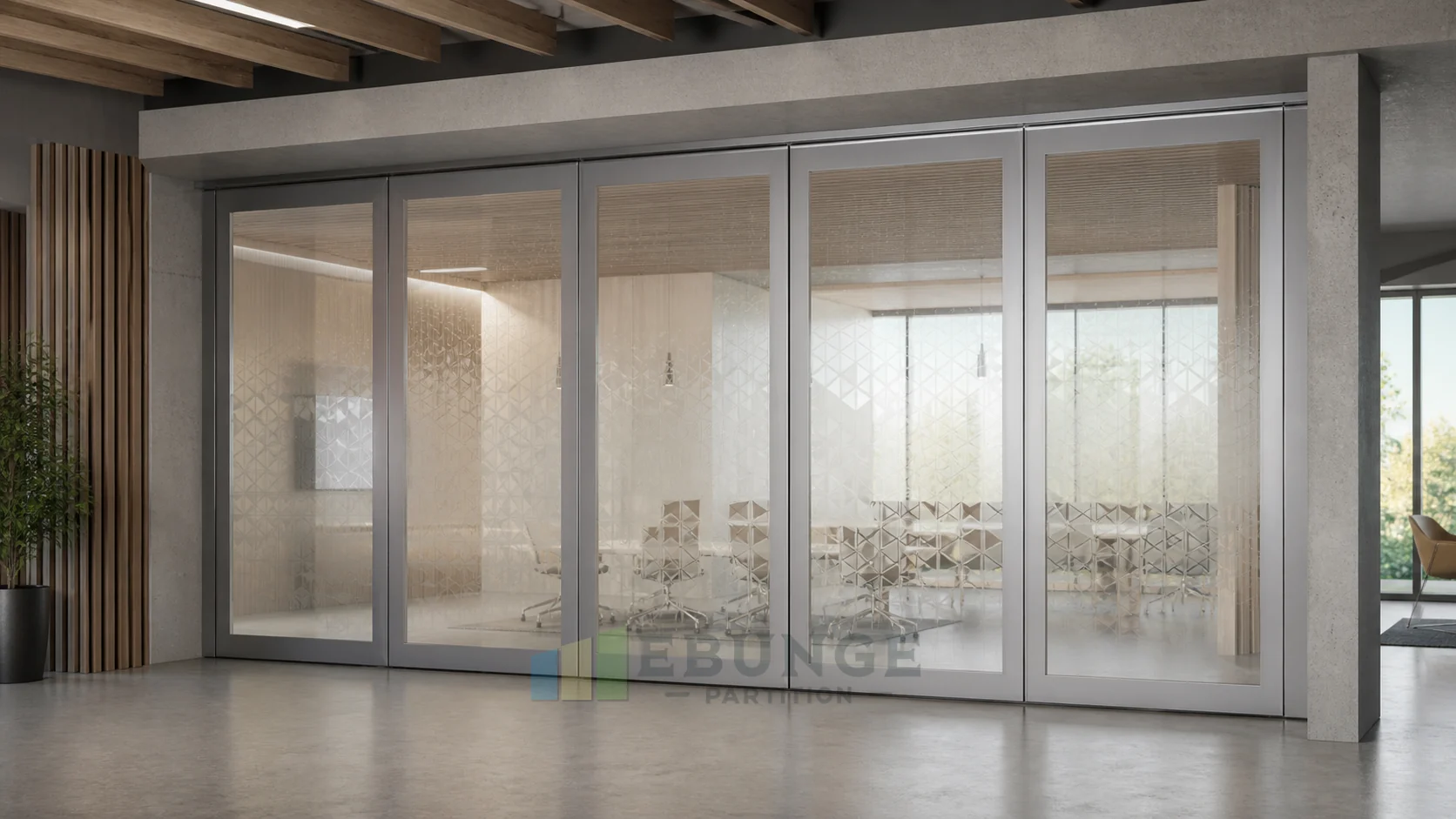 Movable Glass Walls for Exhibition Training Demonstration Rooms — alternative interior application explanatory EBUNGE movable glass wall concept
