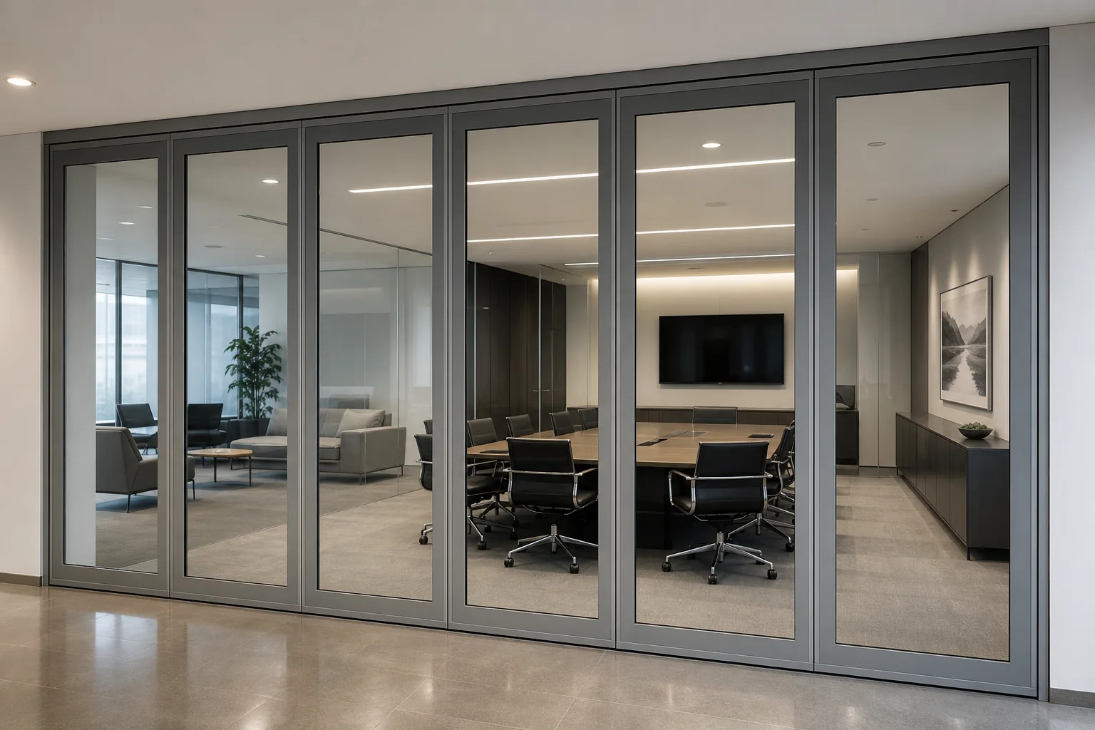 Movable Glass Walls for Airport Terminal Support Suite Multipurpose Function Rooms — alternative interior application explanatory EBUNGE movable glass wall concept
